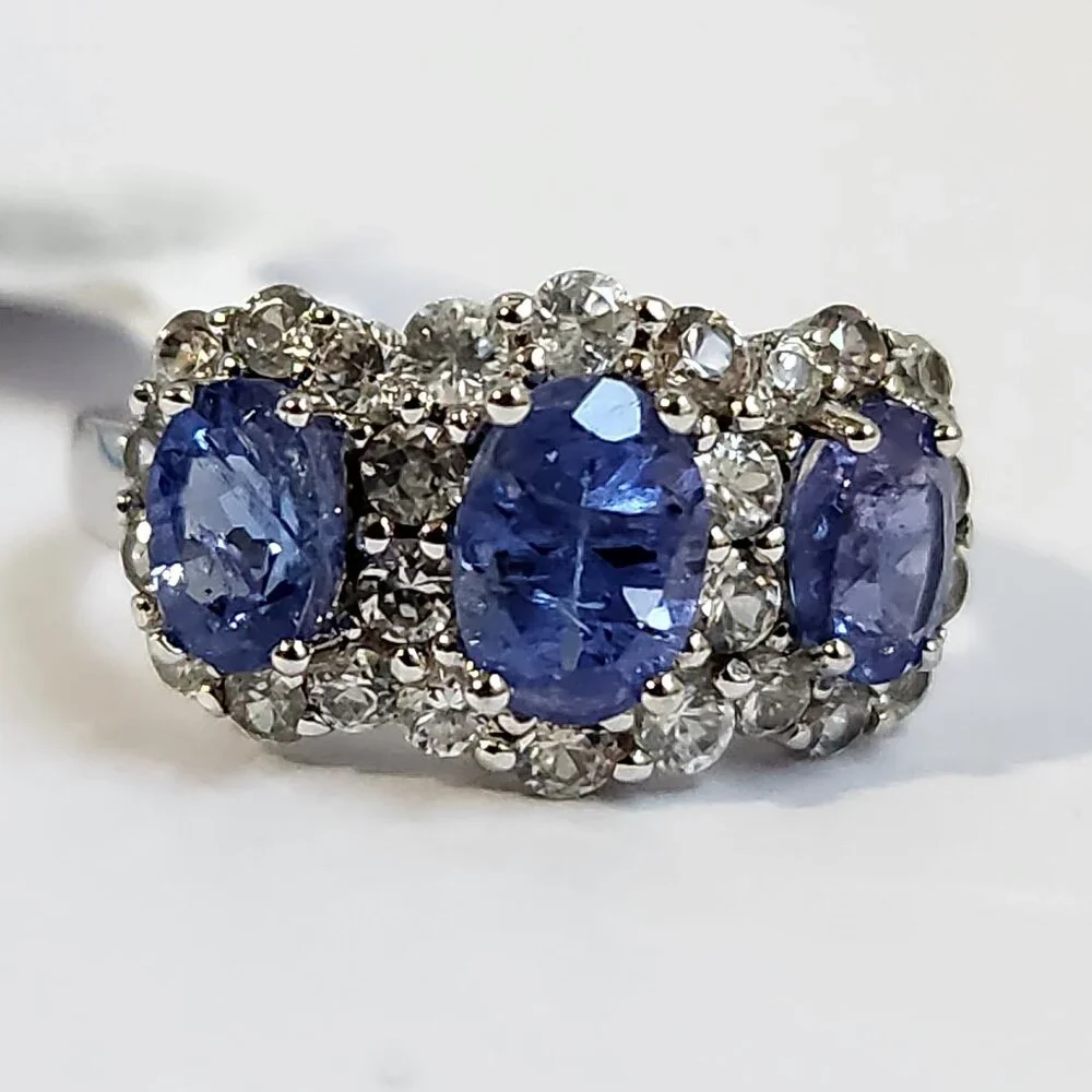 VTG WT 1.65ctw Genuine Natural BLUE Tanzanite Trilogy Ring Size 7 Lopez - Picture 14 of 16